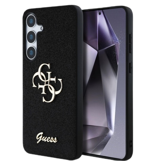 Guess Hoesje Vaste Glitter 4G Metalen Logo Samsung Galaxy S25 Zwart