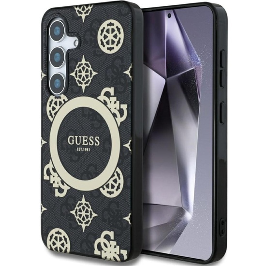 Guess Husa 4G Goud Gegalvaniseerd Pioenpatroon Samsung Galaxy S25 Zwart