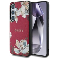 Guess Husa Grained Printed Flower Pattern MagSafe Samsung Galaxy S25 Fuchsia