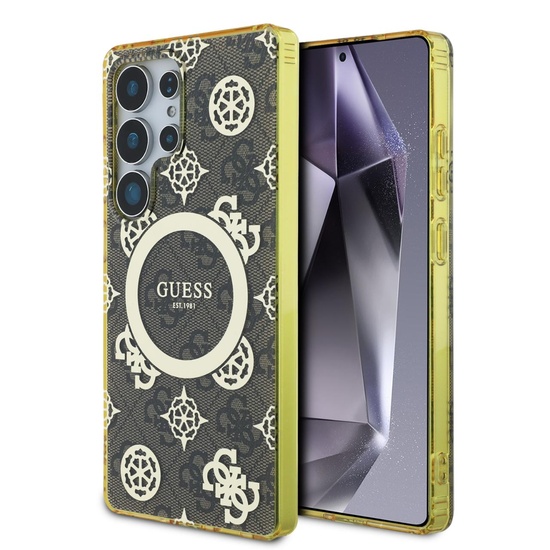Guess Case 4G Goud Gegalvaniseerd Pioenmotief Samsung Galaxy S25 Ultra Bruin