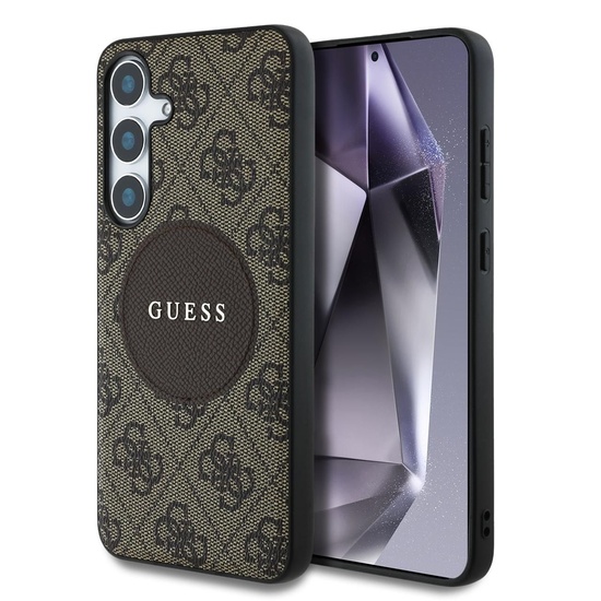 Guess Case 4G Ronde Patch Klassiek Logo MagSafe Samsung Galaxy S25 Bruin