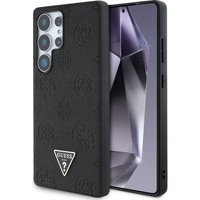 Guess Husa Grained Hot Stamp Peony Pattern Triangle MagSafe Samsung Galaxy S25 Ultra Negru