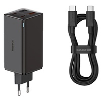 Baseus Network Charger Set 100W, GaN6 Pro 2x USB, 2x Type-C, 100W, Fast Charger, cable Type-C to Type-C, 100W, 20V, 5A, 1m Black
