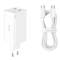Baseus Set Incarcator Retea 100W, GaN6 Pro 2x USB, 2x Type-C, 100W, Fast Charger, cablu Type-C la Type-C, 100W, 20V, 5A, 1m Alb