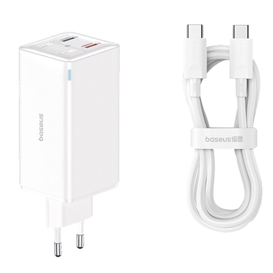 Cargador de red Baseus de 100 W, GaN6 Pro, 2 USB, 2 tipo C, 100 W, cable de tipo C a tipo C, 100 W, 20 V, 5 A, 1 m, blanco