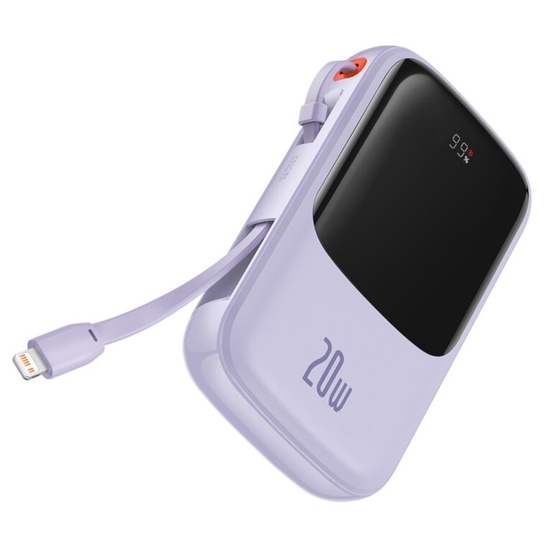 Baseus External battery Q Pow Digital Display 20000mAh, 20W, Lightning, Type-C, USB, USB-C cable, 3A, Purple