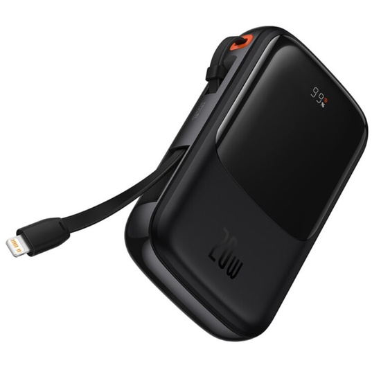 Baseus External battery Q Pow Digital Display 20000mAh, 20W, Lightning, Type-C, USB, USB-C cable, 3A, Black