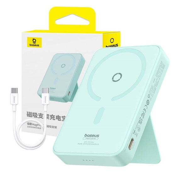 Baseus External battery MagPro Magnetic 5000mAh, 20W, MagSafe, USB-C, Type-C cable, 3A, 30cm, Mint