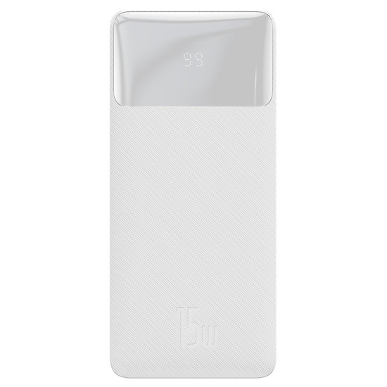 Baseus External battery Bipow Digital Display 30000mAh, 15W, 2xUSB, USB-C, Micro-USB, Micro-USB cable 0.25m White