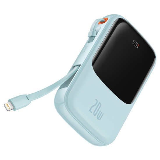 Baseus External battery Q Pow Digital Display 20000mAh, 20W, Lightning, Type-C, USB, USB-C cable, 3A, Blue