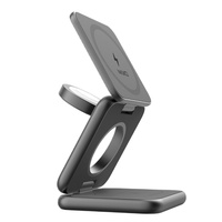 Mako 3in1 Magnetisches faltbares kabelloses Ladegerät, 15 W Qi, Ladeständer für iPhone, Apple Watch und Airpods, Space Grau