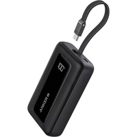 Anker Externer Akku Zolo 10.000 mAh, 30W, 1x USB-C, 1x USB-A, integriertes USB-C-Kabel, Schwarz