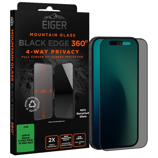 Eiger Folie Glass Privacy Mountain Edge 360 ​​GRS iPhone 17 Pro Max / 16 Pro Max Black