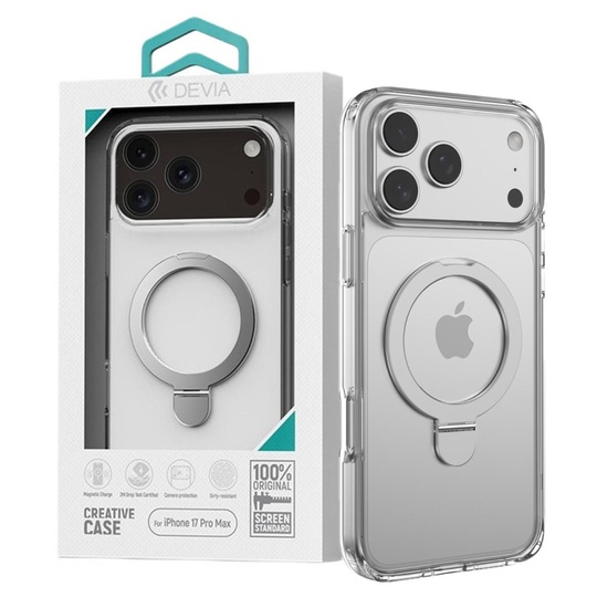 Funda transparente magnética a prueba de golpes Devia Husa Clean Series para iPhone 17 Pro Max, con soporte