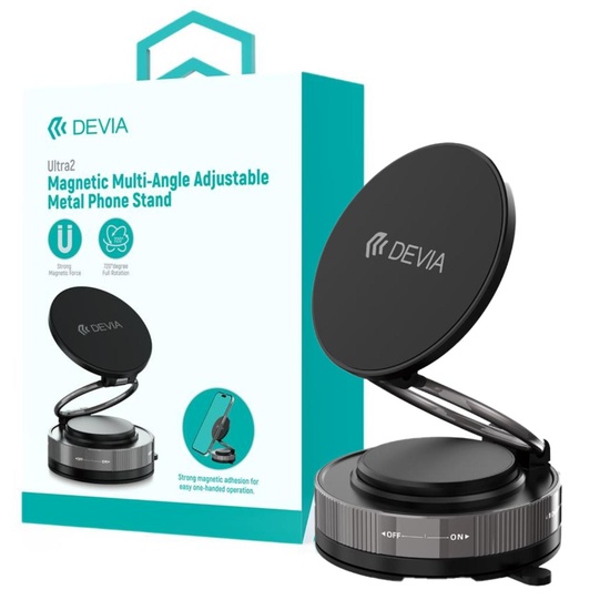Soporte magnético de metal Devia Ultra2, rotación de 360 ​​grados, fijación con ventosa, color negro