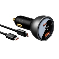 Baseus Autoladegerät-Set Digitalanzeige 140W Schnellladegerät PD, QC3.0, 1x USB, 1xTyp-C, Kabel inklusive Typ-C, 1m Schwarz