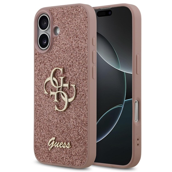 Guess Husa Fixed Glitter 4G Metal Logo iPhone 17 Roz