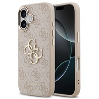 Guess Husa PU Leather 4G Metal Logo Gold Frame iPhone 17 Roz
