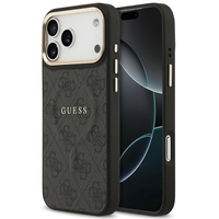 Guess Husa PU Leather 4G Gold Frame MagSafe iPhone 17 Pro Negru