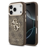 Guess Husa PU Leather 4G Metal Logo Gold Frame iPhone 17 Pro Max Maro