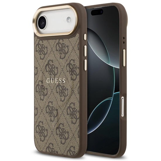 Custodia Guss in pelle PU 4G con cornice dorata e MagSafe per iPhone Air Marrone