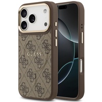 Guess Husa PU Leather 4G Gold Frame MagSafe iPhone 17 Pro Max Maro