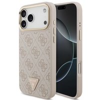 Guess Husa Leather 4G Triangle Logo Gold Frame MagSafe iPhone 17 Pro Max Roz