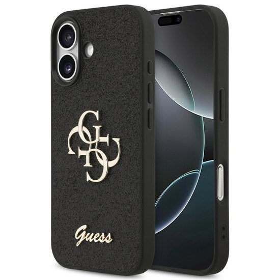 Funda Guess con purpurina fija 4G y logotipo metálico para iPhone 17, color negro