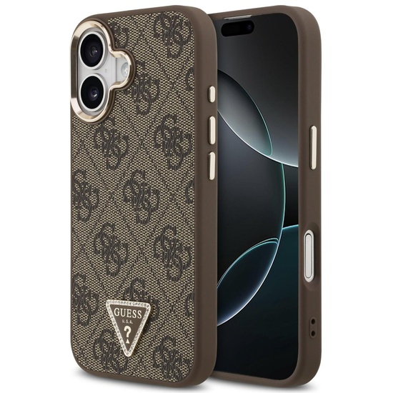 Guess Hülle Leder 4G Dreieck Logo Goldrahmen MagSafe iPhone 17 Braun