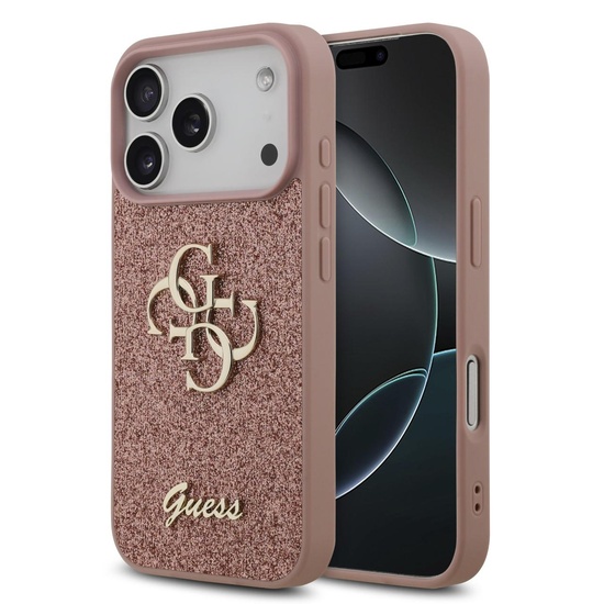Funda Guess con purpurina fija y logotipo metálico 4G para iPhone 17 Pro Max, color rosa