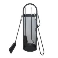  Set accessori per caminetto, supporto con 4 pezzi, acciaio, nero, 22x66 cm