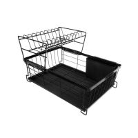 Asciugapiatti, scolapiatti, cucina, 2 livelli, metallo e plastica, nero, 43x29x27 cm, Ruhhy