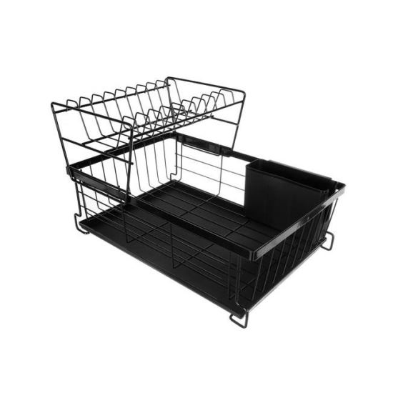 Dish dryer, drainer, kitchen, 2 levels, metal and plastic, black, 43x29x27 cm, Ruhhy