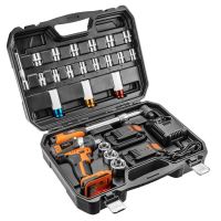 Avvitatore a percussione con 2 batterie 2 Ah, caricabatterie 18 V Li-ion, accessori, 200 Nm, 1/2", NEO