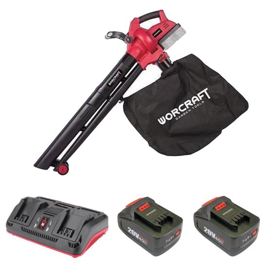 Aspirafoglie, con 2 batterie da 4 Ah, caricabatterie Li-ion 2x20V, sacco di raccolta, Worcraft
