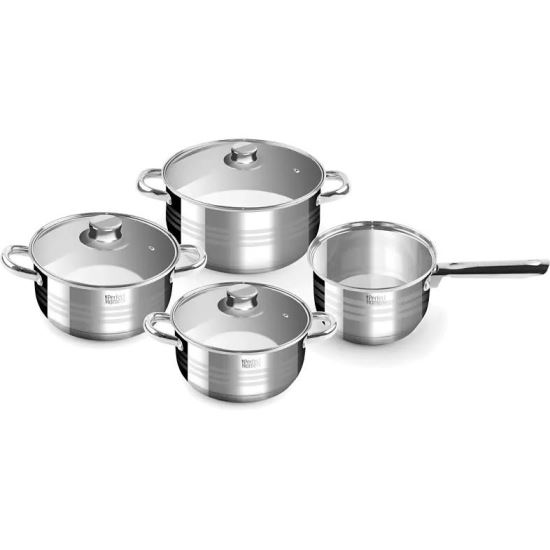  Pentole con coperchio, acciaio inox, set da 7 pezzi, Perfect Home Diamond