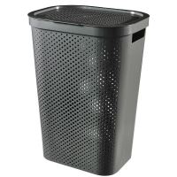 Cesto per la biancheria, 2 manici, coperchio, plastica, antracite, 60 L, 44x35x60 cm, Infinity Recycled, Curver
