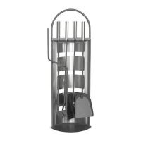Set accessori per caminetto, supporto con 4 pezzi, acciaio inox, 66 cm
