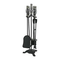 Set accessori per camino, supporto 4 pezzi, nichelato, 66 cm