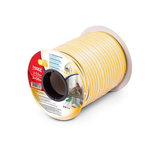 Tür- und Fensterdichtband, weiß, Profil D 2x50 m, Beorol