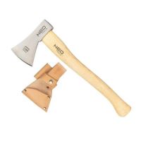Ascia, manico in legno, con fodero in cuoio, modello Survival, 400 g, NEO