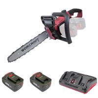 Elektrische Kettensäge mit 2x 4 Ah Akkus, 20 V Li-Ion, 35 cm, Ladegerät, Worcraft