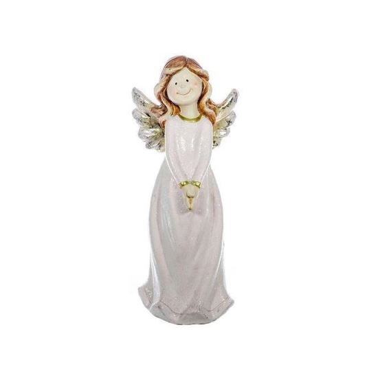 Adorno navideño de cerámica, ángel con alas, 19x45 cm