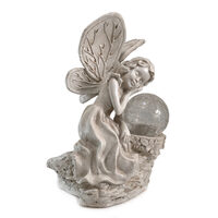 Decorazione da giardino, poliresina, lampada solare, angelo, 12x15x22 cm