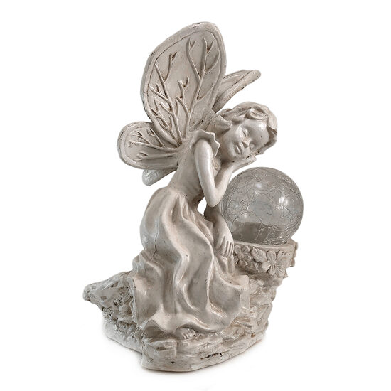 Decorazione da giardino, poliresina, lampada solare, angelo, 12x15x22 cm