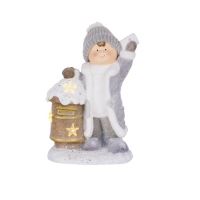 Decorazione natalizia, ceramica, ragazzo con cassetta della posta innevata, LED, 3xAA, 33x23x45 cm