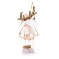 Decorazione natalizia, renna con fiocco dorato, rosa, 50 cm