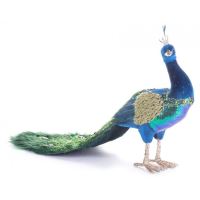 Decorazione natalizia, pavone con lanugine, blu e verde, 52x20x33 cm
