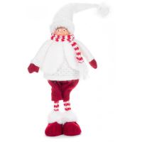 Decorazione invernale, ragazzo con cappello e sciarpa, rosso e bianco, 22x13x57 cm