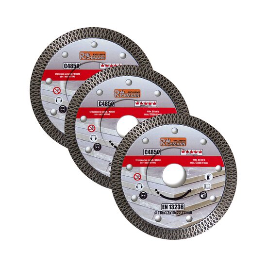 Disco diamantato turbo sottile, piastre in ceramica, taglio a secco e a umido, set da 3, 115 mm/22,23 mm, Esclusiva Richmann